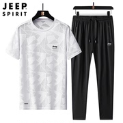jeep吉普男装中年，夏季男休闲速干短袖长裤件套