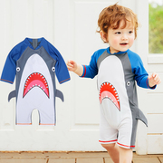男童泳衣男孩小宝宝连体泳装ins婴幼儿童可爱卡通鲨鱼长袖游泳衣