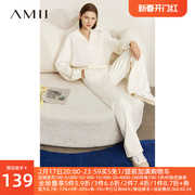 amii2024春季设计感卫衣，套装女休闲运动两件套宽松v领上衣