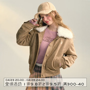 ns76秋冬麂皮短款小个子，女生外套羊羔可拆卸毛领，夹克加厚显瘦棉服