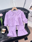 女童秋季套装2023小童娃娃领粉色休闲春秋款洋气女宝宝两件套
