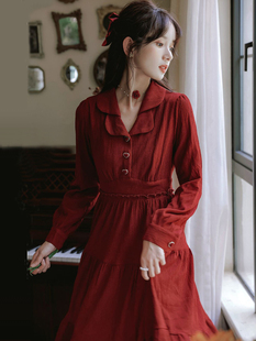 红裙子结婚平时可穿新娘回门服便装女红色订婚礼服连衣裙秋季