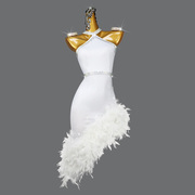 定制拉丁舞比赛服装，表演出舞裙高档专业白羽毛恰恰中式连衣裙