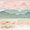 中式水墨彩色山水墙布，客厅电视背景墙壁纸，小清新墙纸颜色手绘壁画