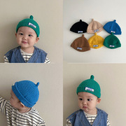 韩版潮娃奶嘴帽2024婴儿童毛线帽冬季针织男女童秋宝宝帽子