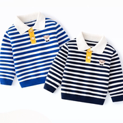 海军条纹儿童polo衫，a类韩版儿童长袖毛衣秋冬针织男女童上衣