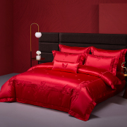 高端结婚礼床上用品大红色婚庆四件套高档婚房床单被套新婚十件套