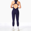 2024欧美拉链裸感美背连体紧身服高强度健身运动连体瑜伽服含胸垫