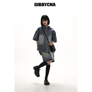 GIBBYCNA美式复古牛仔套装男夏季潮流宽松短袖衬衫休闲牛仔短裤