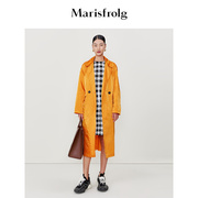 随型风衣玛丝菲尔春季橙色缎面风衣外套长款高阶气质