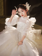 促白色公主裙女童高端礼服，儿童婚纱走秀主持人小花童钢琴演奏演新