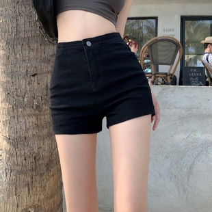 黑色牛仔短裤女夏季高腰，辣妹小个子热裤紧身2023年包臀裤薄款