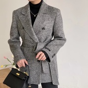 韩国羊毛短款大衣，934西服领时尚休闲女装羊毛大衣