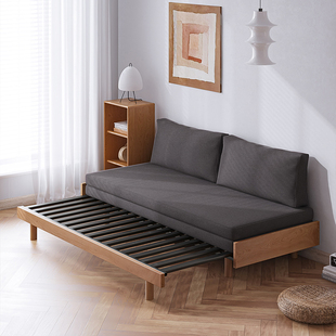 实木抽拉沙发床小户型，推拉多功能两用沙发床单人，榻榻米折叠伸缩床