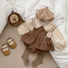 婴儿衣服春秋套装衬衫背带哈衣裙花边娃娃领两件套宝宝连体衣纯棉