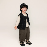 韩国童装男童牛仔马甲春装，2024儿童个性坎肩男宝宝外穿背心潮