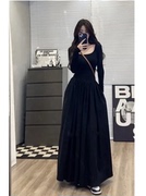 舒胡蕾必入黑长裙(方领版)黑色，连衣裙法式风情气质长裙
