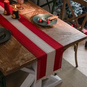 红色喜庆氛围感装饰桌旗棉麻条纹长条茶几，餐桌隔热垫电视柜鞋柜布