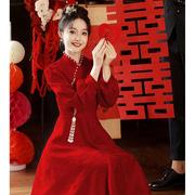 新中式敬酒服新娘孕妇，秋冬结婚订婚礼服，女红色旗袍大码胖mm连衣裙
