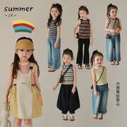 大耳象童装铺女童条纹背心，2023夏季儿童，时髦无袖上衣潮