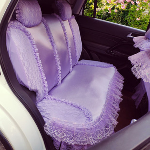 定制蕾丝汽车座套全包布艺，四季车垫套女性座椅套紫色黑色米色可爱