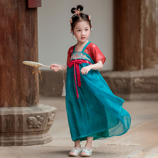 汉服女童夏装儿童高端超仙古装，连衣裙中国风唐装，小女孩古筝表演服