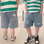 男童牛仔短裤2024夏款童装，韩版休闲儿童，宝宝纯棉水洗宽松洋气中裤