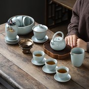 天青整套汝窑茶具大套装陶瓷茶壶盖碗礼盒装高端实用商务