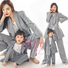 影楼亲子主题服装儿童10岁生日，一家三口全家福，拍照灰色西装套装女