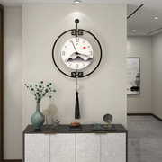 新中式挂钟时尚简约客厅钟表家用静音山水画装饰时钟挂墙艺术挂表