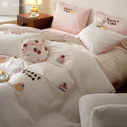 床笠可爱风100S长绒棉床单四件套纯棉全棉1.2m被套儿童款床上用品
