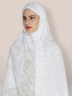 印度进口民族风，柔软刺绣纱巾舞蹈旅游纱丽头巾，软纱围巾披肩白色