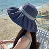 渔夫帽女防紫外线黑胶，大沿遮脸太阳帽子，春夏季时尚拼色防晒遮阳帽