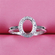 椭圆形宝石戒托空托宝石钻戒指托925纯银，不掉色防过敏女开口指环
