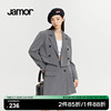 jamor纯色简约短款西装，女春季双排扣灰色，百搭休闲外套