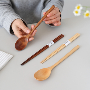 韩式料理长柄勺子筷子餐具套装木质午餐拌饭勺子学生便携家用餐具