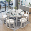 大理石简约现代小户型餐厅，圆形省空间6人饭桌，家用实木餐桌椅组合