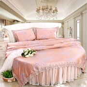 圆床四件套主题酒店圆形床4件套轻奢灰色蕾丝提花圆被罩圆床单2米