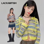 lacrawfish韩系多巴胺甜美风马海毛，连帽条纹针织，开衫毛衣女(毛衣女)辣妹