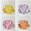 韩版婴幼童宝宝糖果，色清爽短袖套装卫衣，短裤两件套坑条夏款