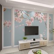 北欧3d立体电视背景墙壁纸粉红色，玉兰花影视墙壁画，5d温馨装饰墙布