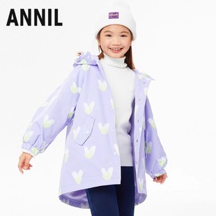 安奈儿童装女童秋冬装加绒带帽中长款梭织风衣外套ag245574