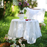 圆桌布法式纳米防水蕾丝绣花餐桌布白色茶几布氛围感野餐布圆台布
