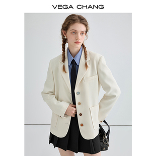 vegachang西装女2024年春季减龄学院风彩色，扣高级感西服外套