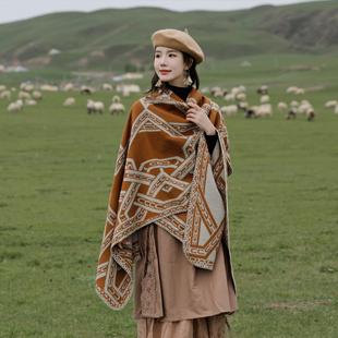 民族风保暖披肩披风尼泊尔新疆西藏沙漠斗篷拍照加厚秋冬围巾1016