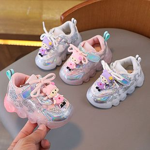 春秋亮灯儿童发光鞋女童宝宝带灯鞋运动小童1-3岁0婴儿学步鞋软底