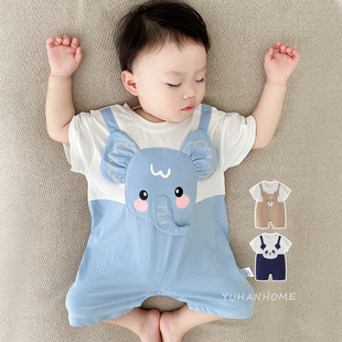宝宝衣服夏季薄款动物卡通萌趣外出爬服哈衣韩系纯棉婴儿连体衣