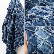 几何/扎染牛仔方格立体肌理 加厚创意水洗布外套服装设计师布料