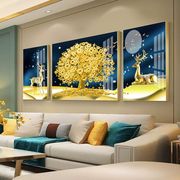 客厅装饰画冰晶玻璃有框画北欧沙发，背景墙三联挂画招财卧室壁画