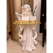 欧式复古天使落地摆件，托盘客厅玄关钥匙创意，桌面装饰品石膏像雕塑